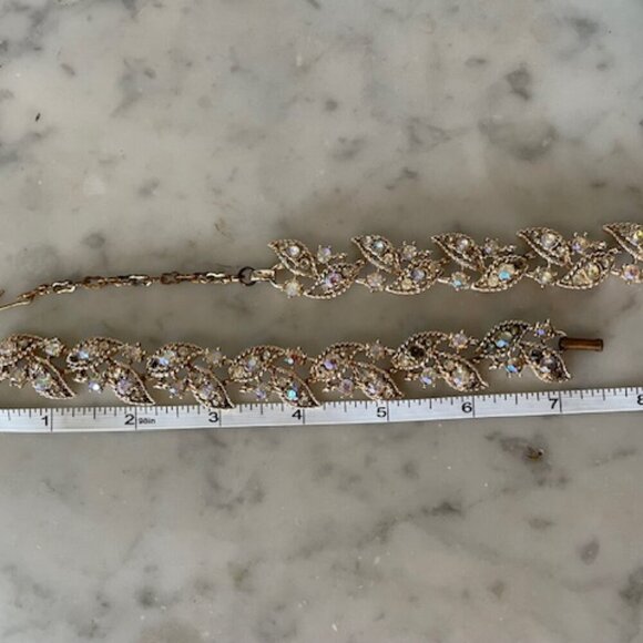 VINTAGE Gold Tone Crystal Leaf Necklace & Bracelet (2) - Picture 15 of 16